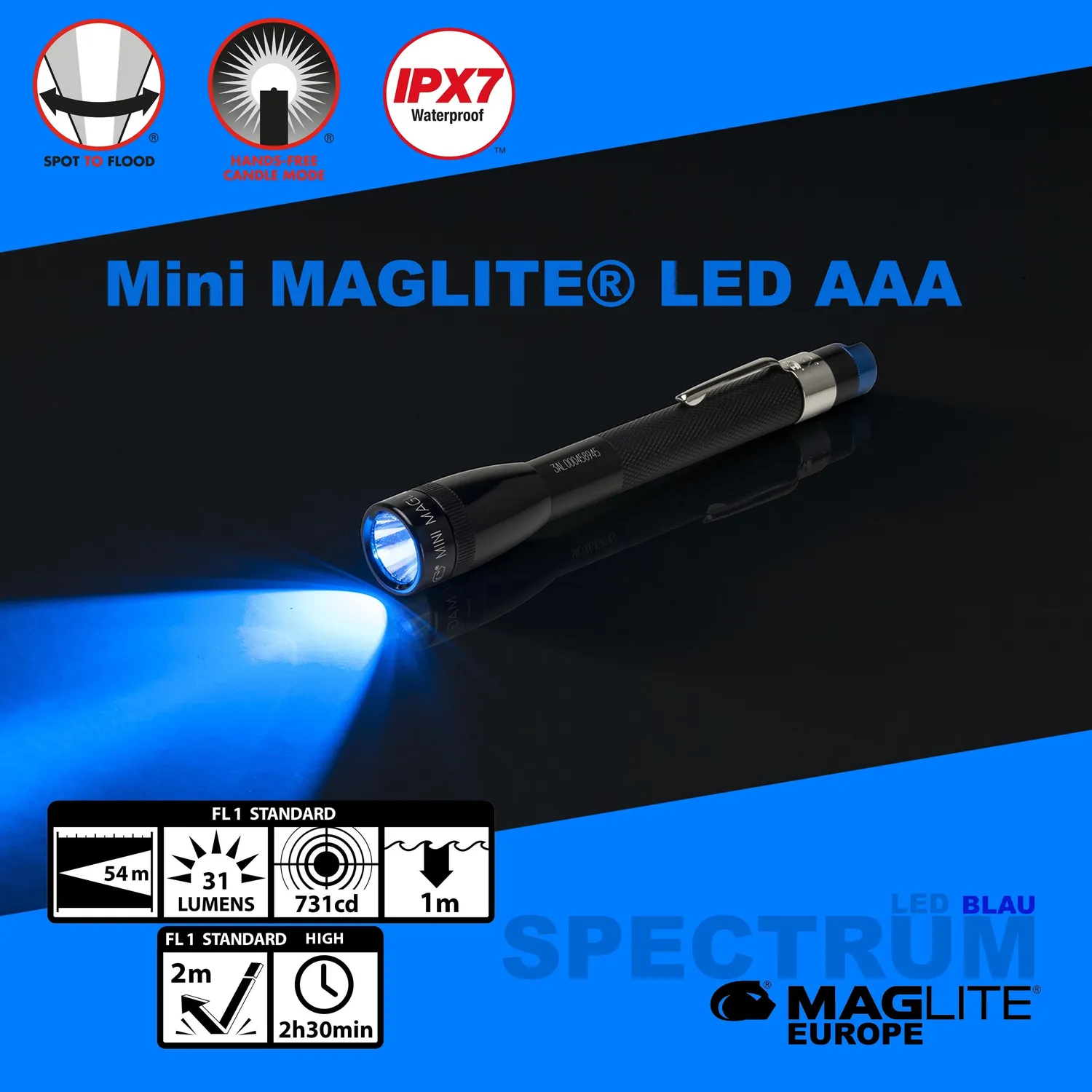 Maglite Spectrum Solitaire LED zaklamp blauw 14 lumen