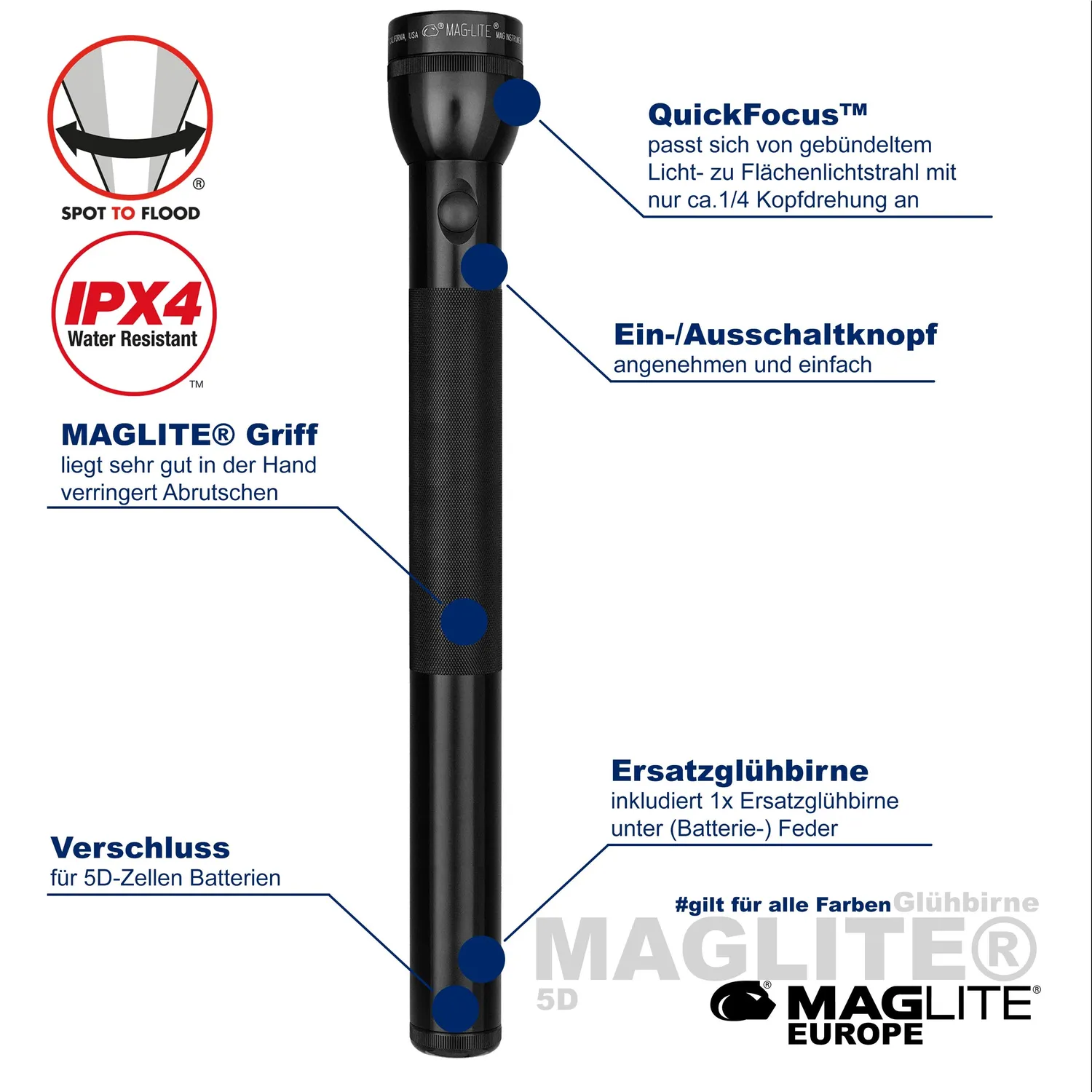 Mag-Lite Classic 5D gloeilamp zaklamp 151 lumen zwart