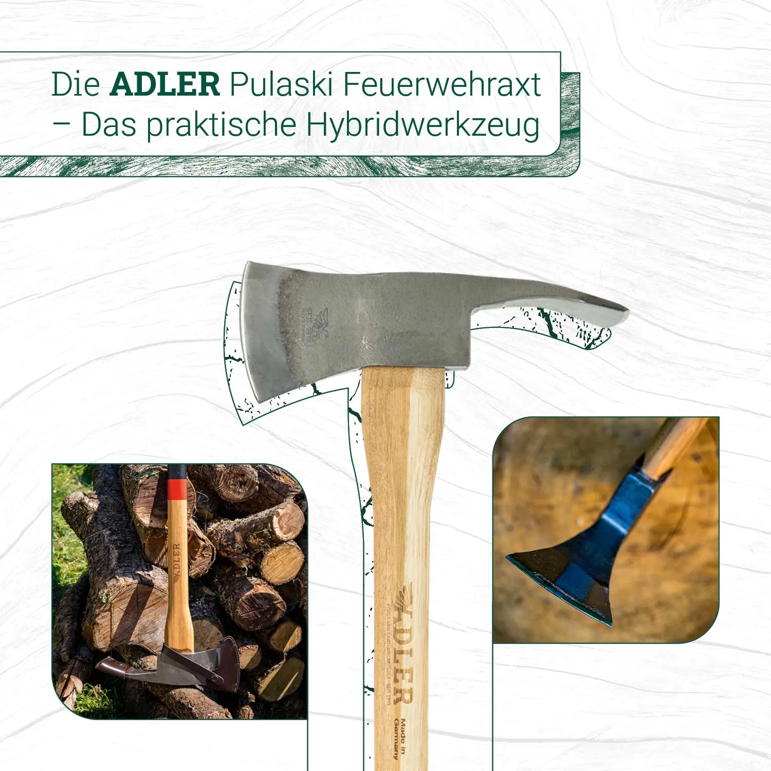 ADLER Pulaski Fireman bijl rood/zwart 70 cm staal