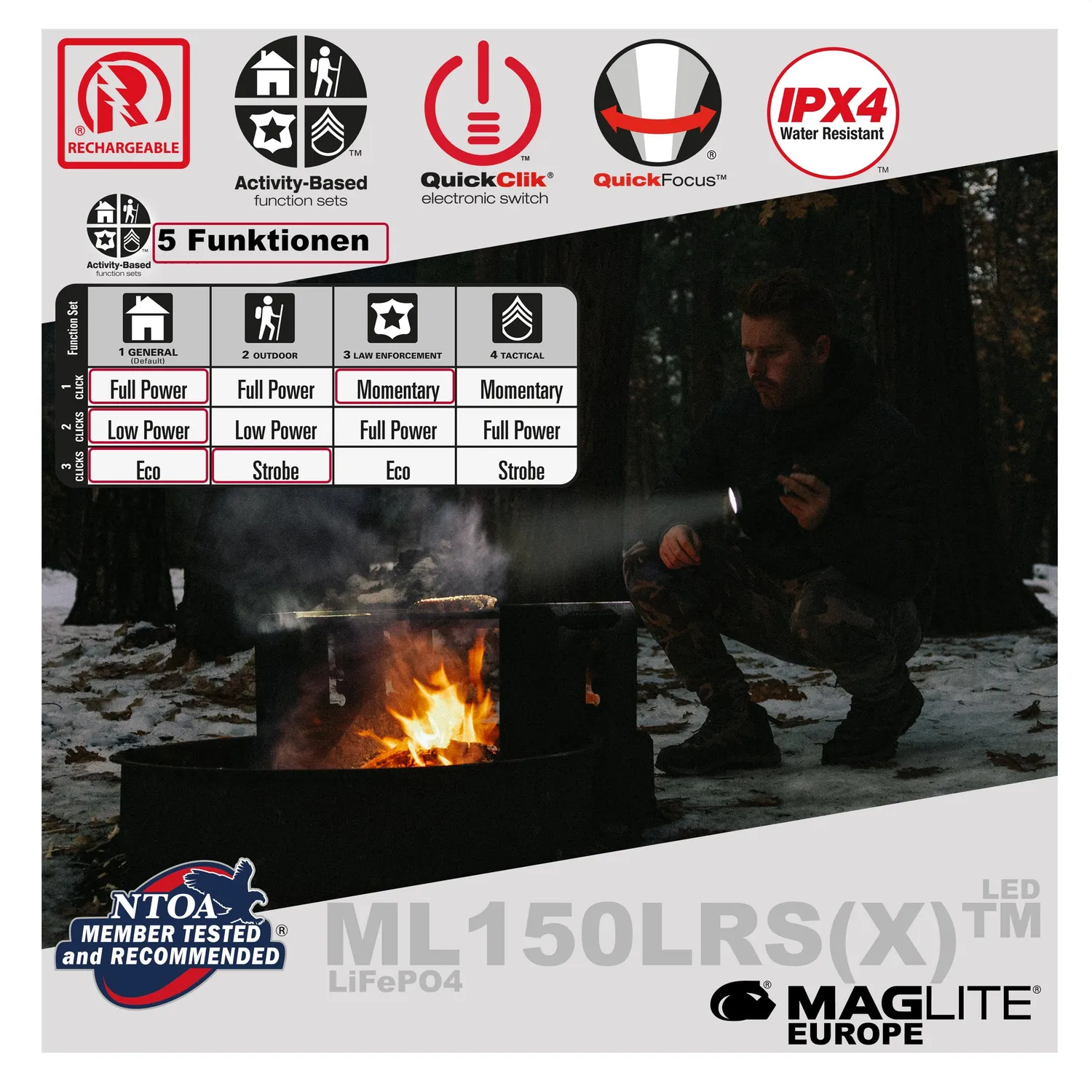 Mag-Lite ML150LRS oplaadbare zaklamp zwart glans 819 lumen