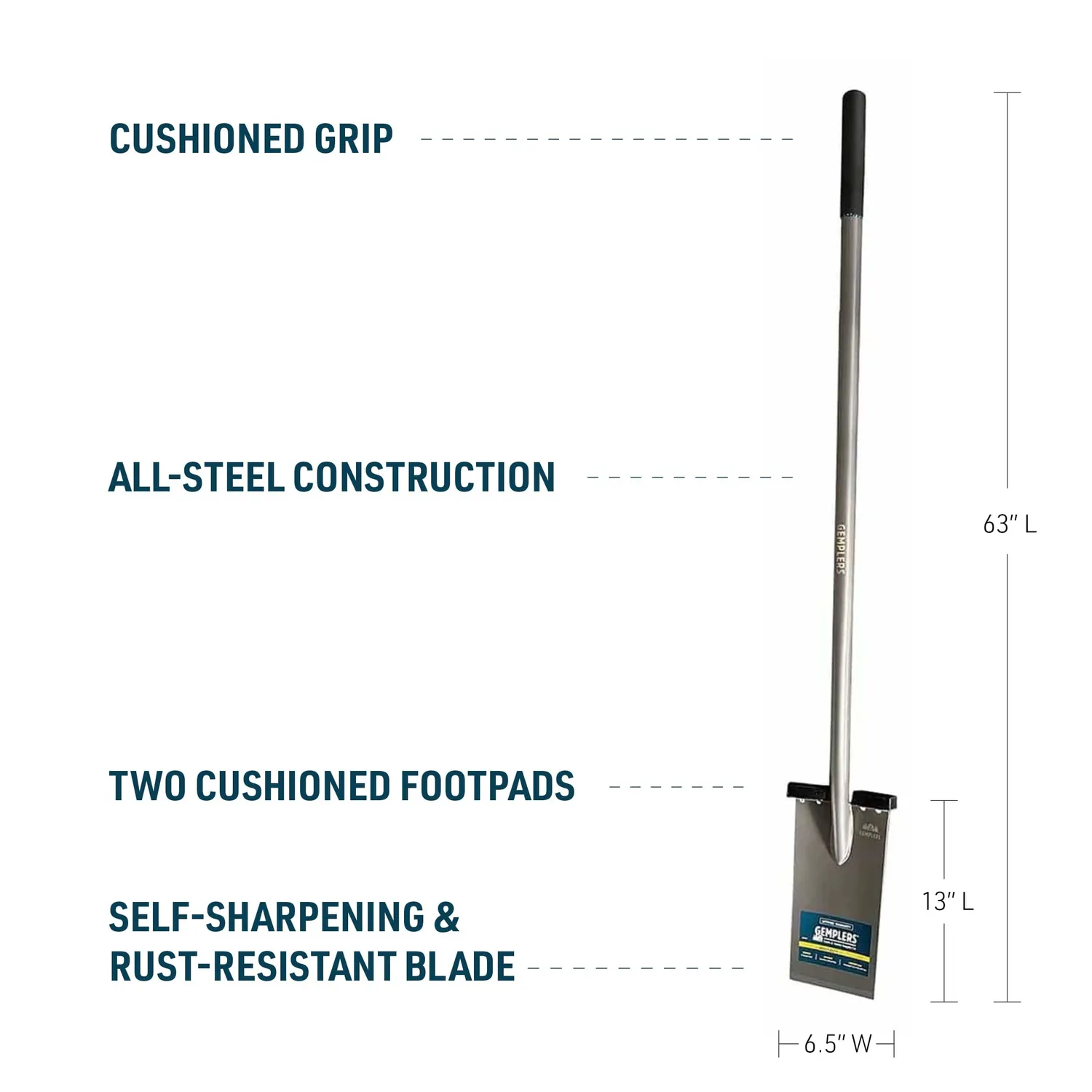 Gemplers stalen spade lange steel 50 inch scherp