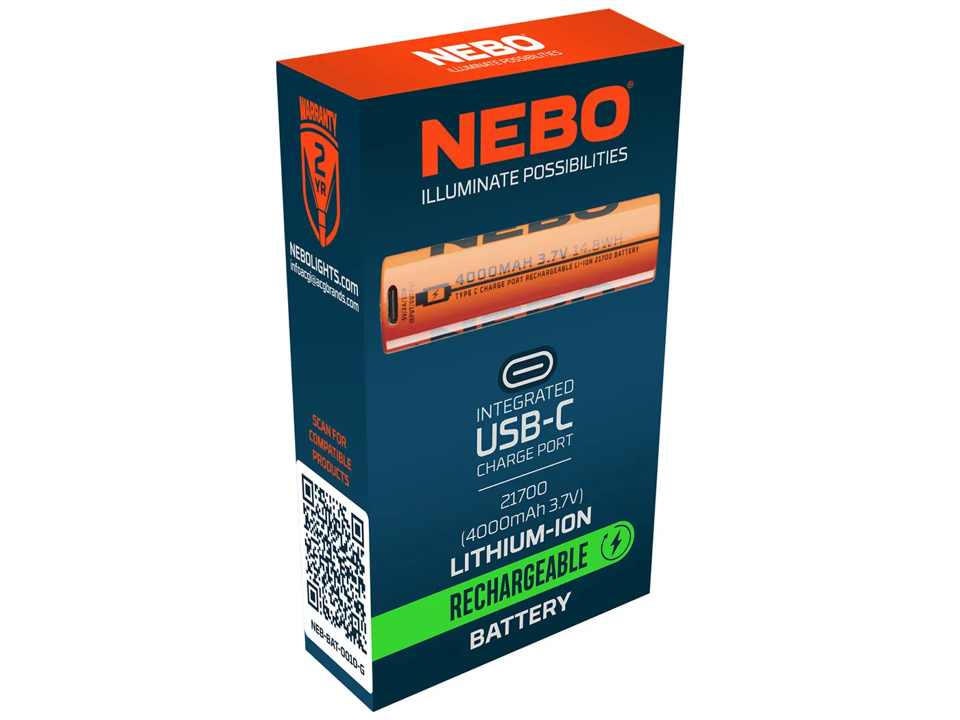 Nebo 21700 accu 4000 mAh 3,7V USB-C