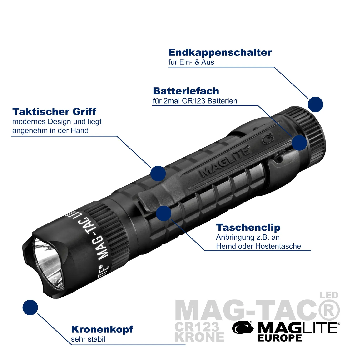 Maglite MAG-TAC CR123 LED zaklamp kroonrand zwart 320 lumen