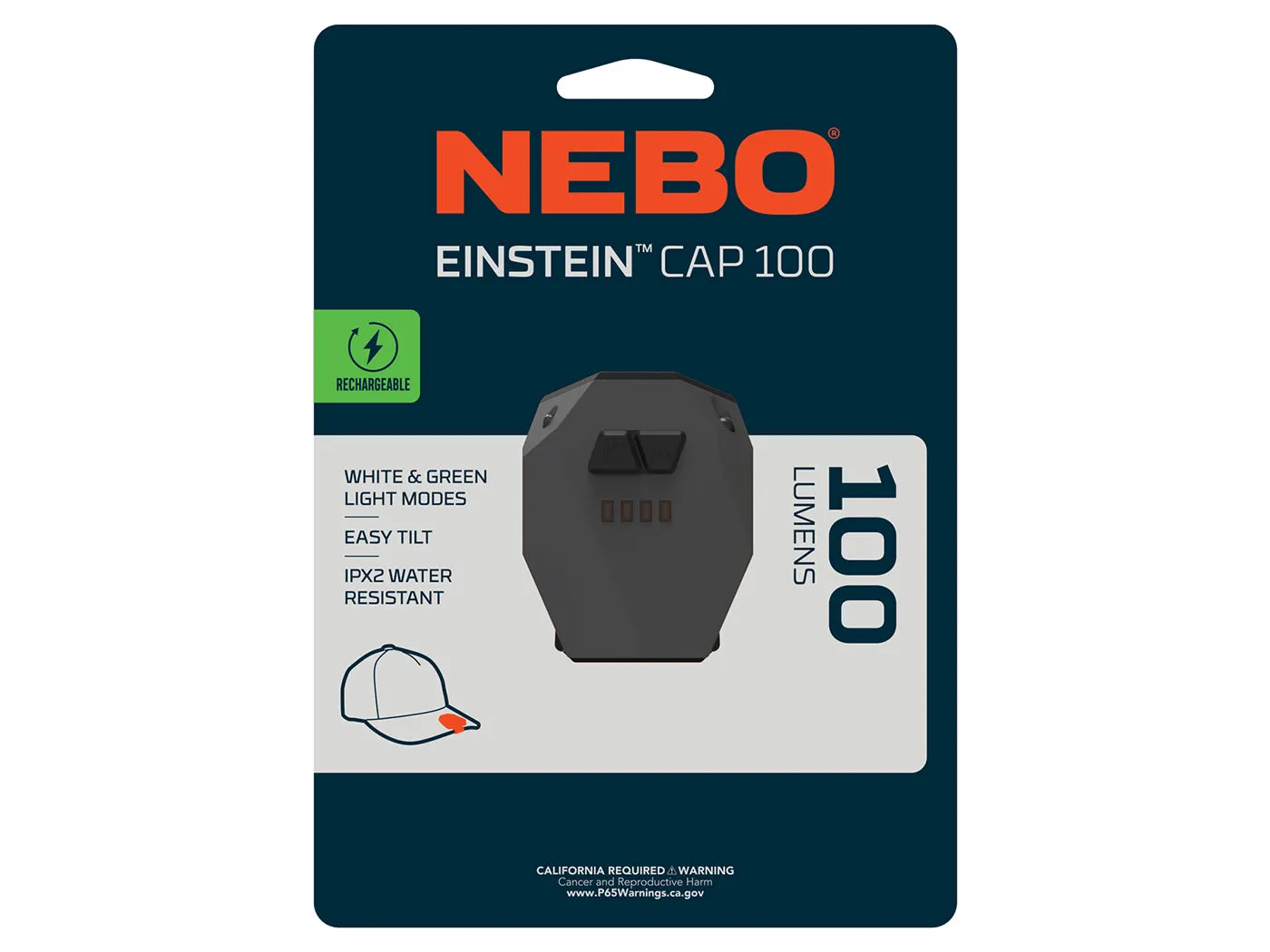 Nebo Einstein Cap 100 petlamp 100 lumen met sensor groen