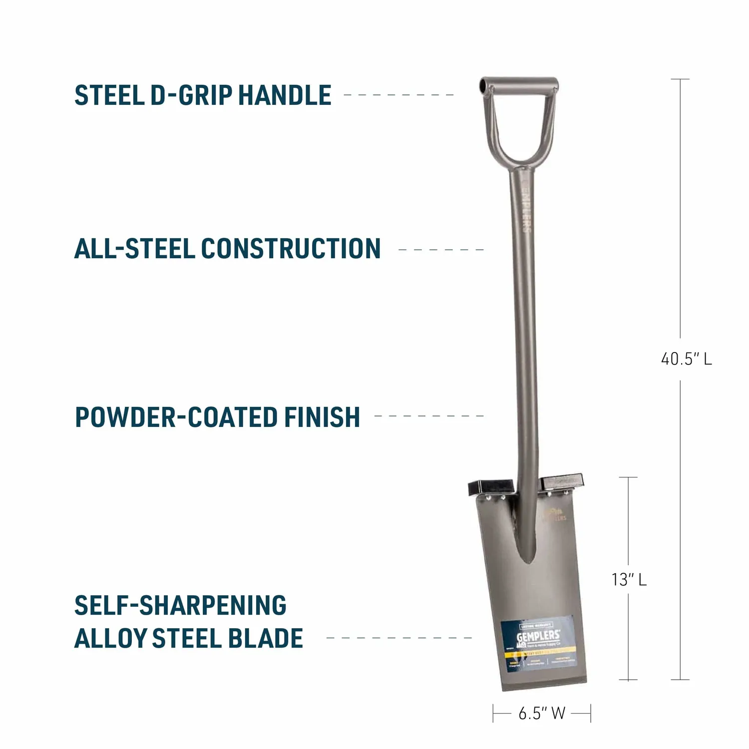 Gemplers stalen spade 13 inch met rubber greep roestvast