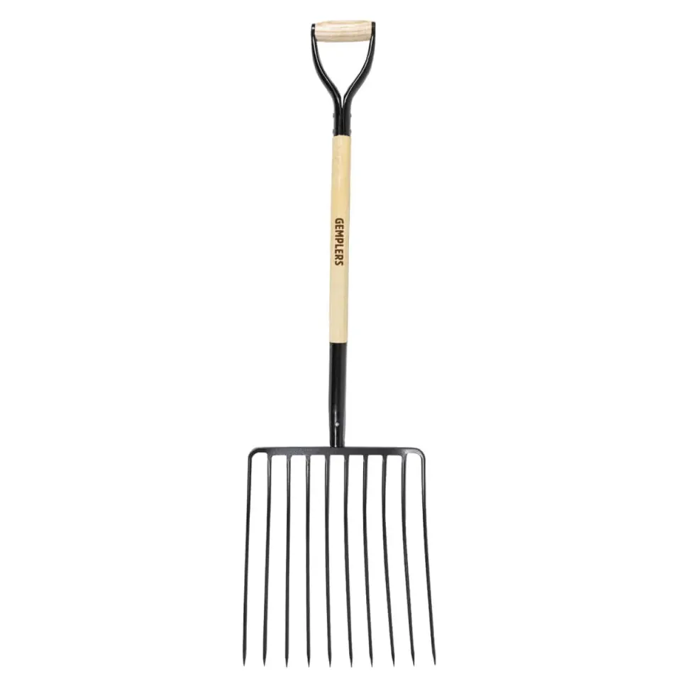 Gemplers Mulch mestvork 10-tands houten steel 33 inch D-greep