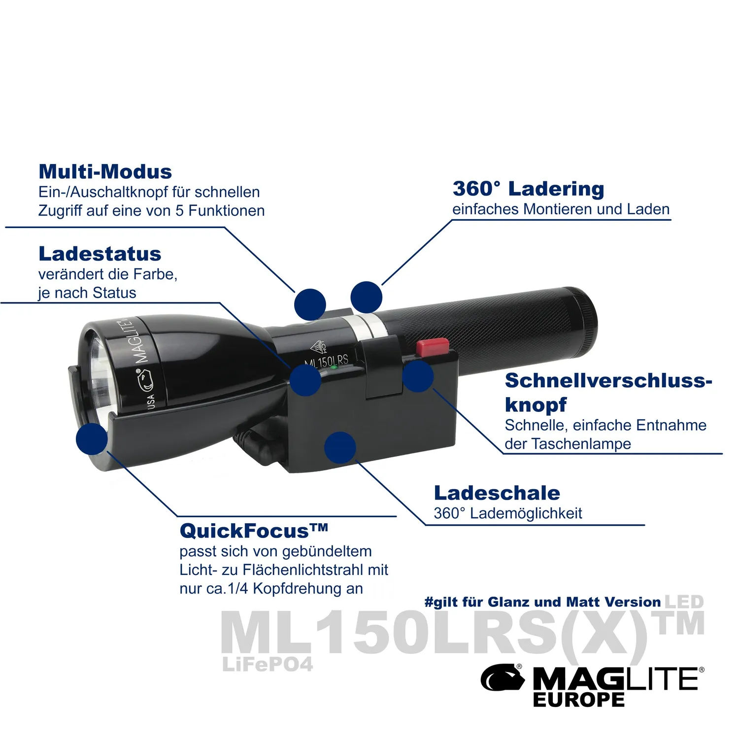 Mag-Lite ML150LRS oplaadbare zaklamp zwart glans 819 lumen