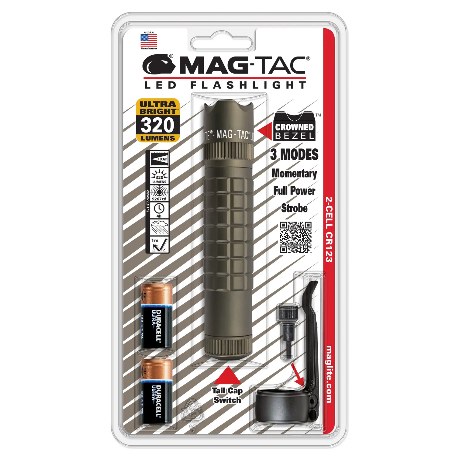 Maglite MAG-TAC CR123 LED zaklamp kroonrand zwart 320 lumen