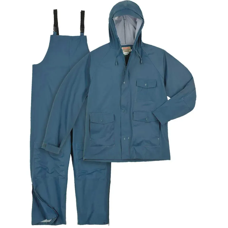 Sugar River PVC regenjas en bretelbroek geel-blauw pak