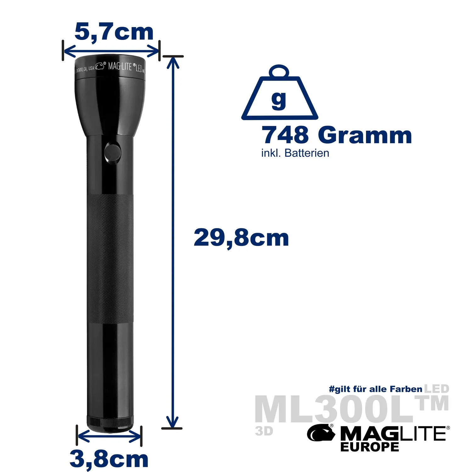 Maglite ML300L 3-Cell D LED zaklamp zwart 746 lumen