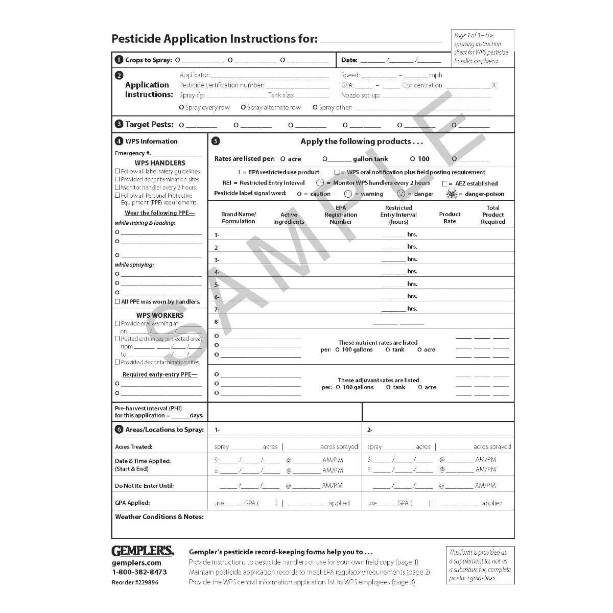 Gemplers Pesticide registratieformulieren 50 vellen doorslag