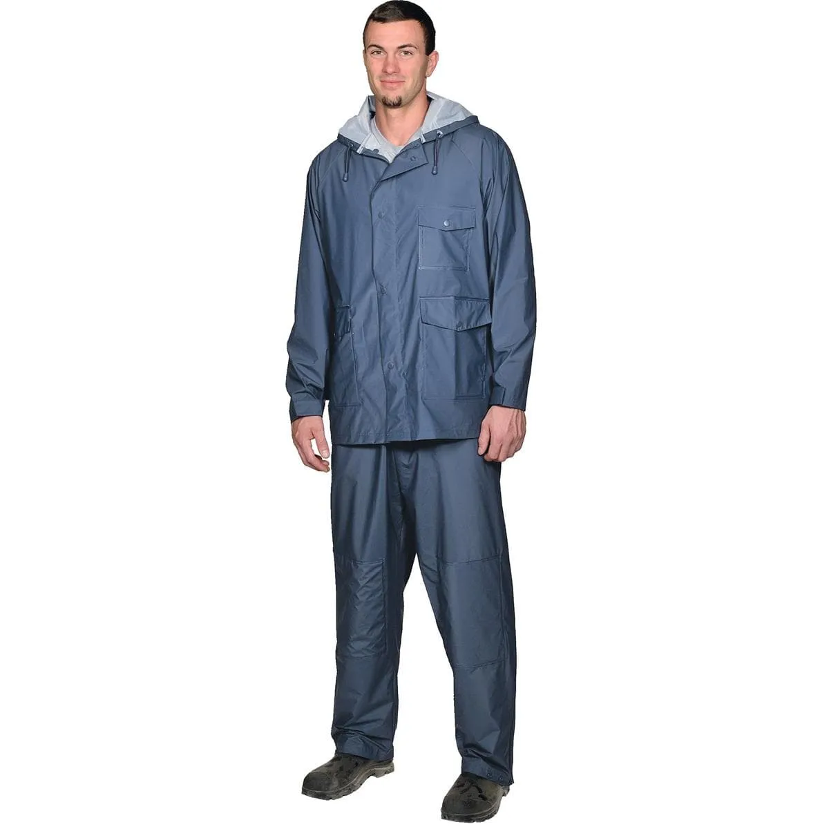 Sugar River PVC regenjas en bretelbroek geel-blauw pak