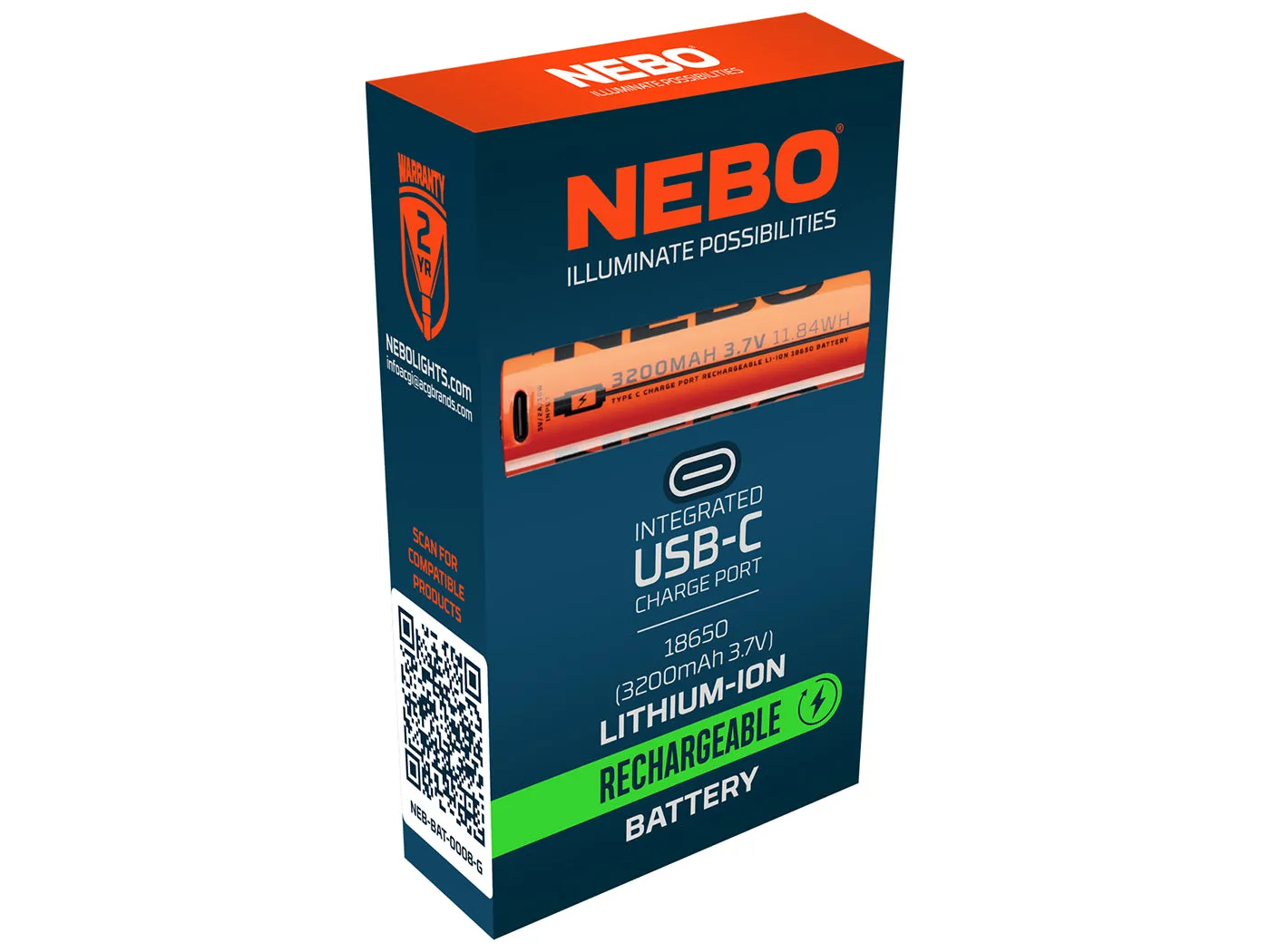 Nebo 18650 accu 3200 mAh 3,7V USB-C