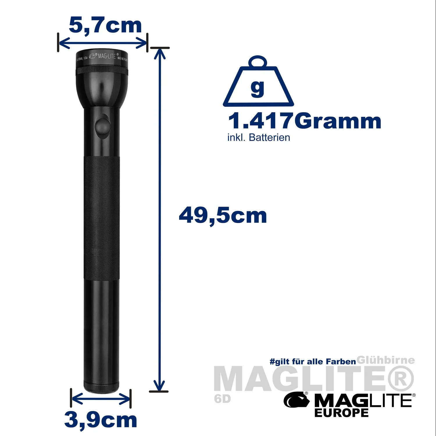 Mag-Lite Classic 6-Cell D zaklamp zwart gloeilamp