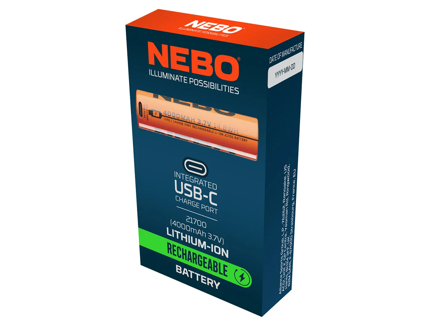 Nebo 21700 accu 4000 mAh 3,7V USB-C