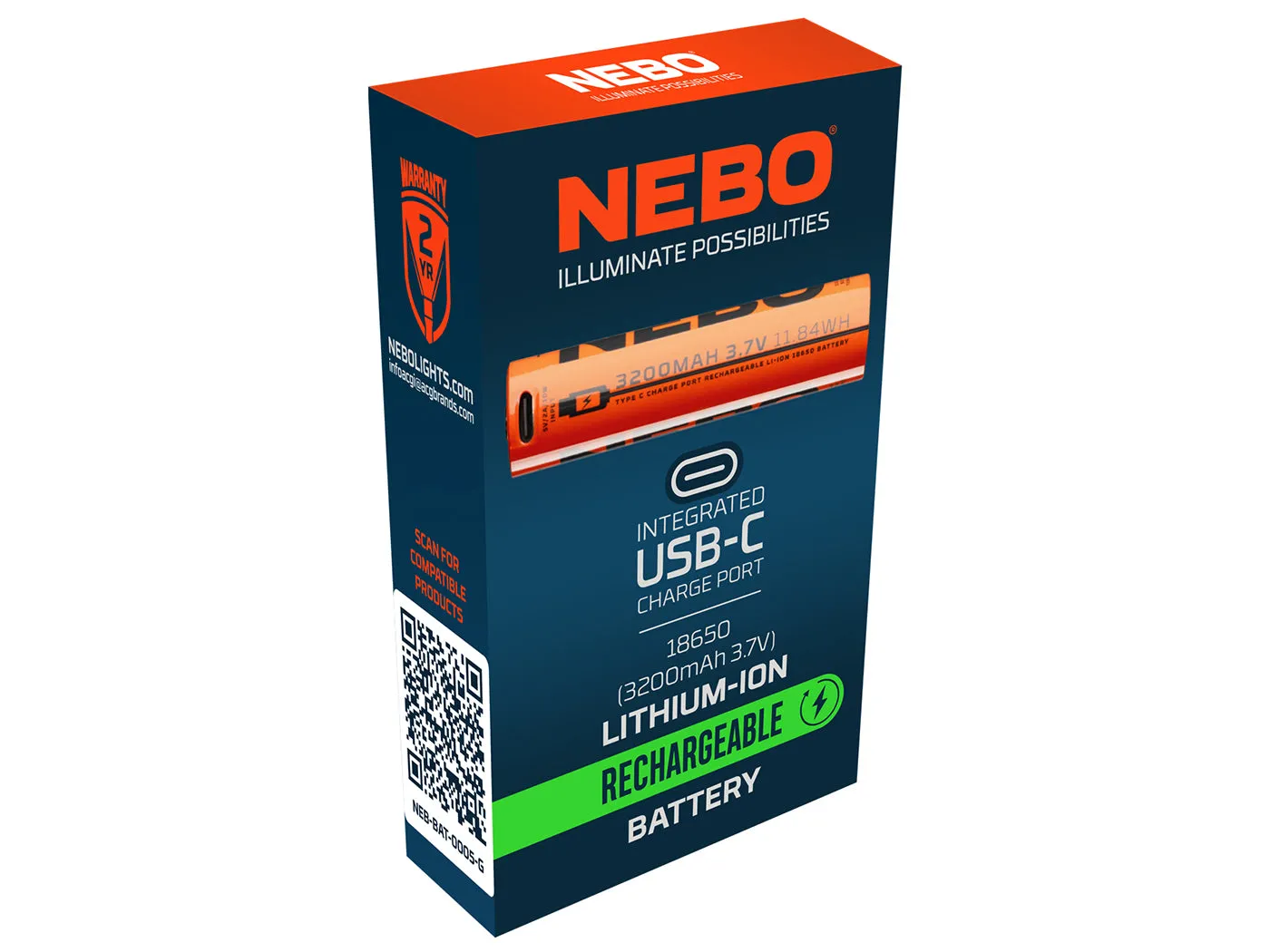 Nebo 18650 3200mAh Accu USB-C voor Slyde King 2K