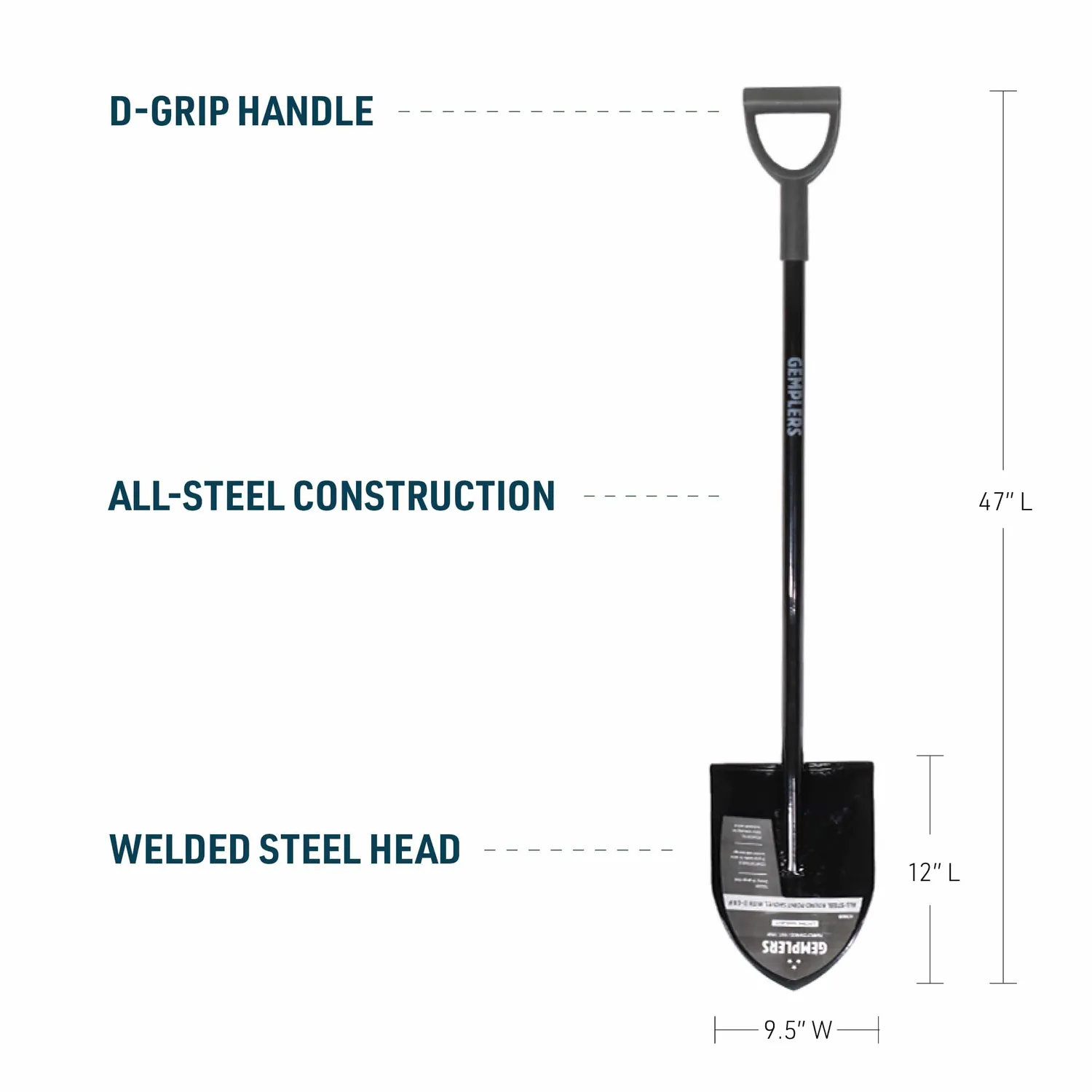 Gemplers All-Steel Round Point Shovel D-greep spade staal