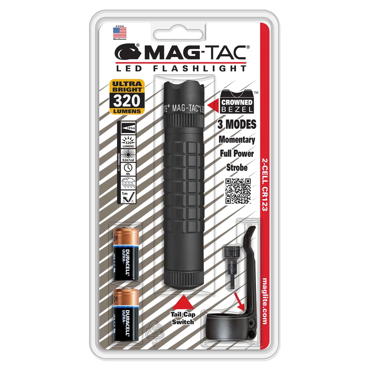 Maglite MAG-TAC CR123 LED zaklamp kroonrand zwart 320 lumen