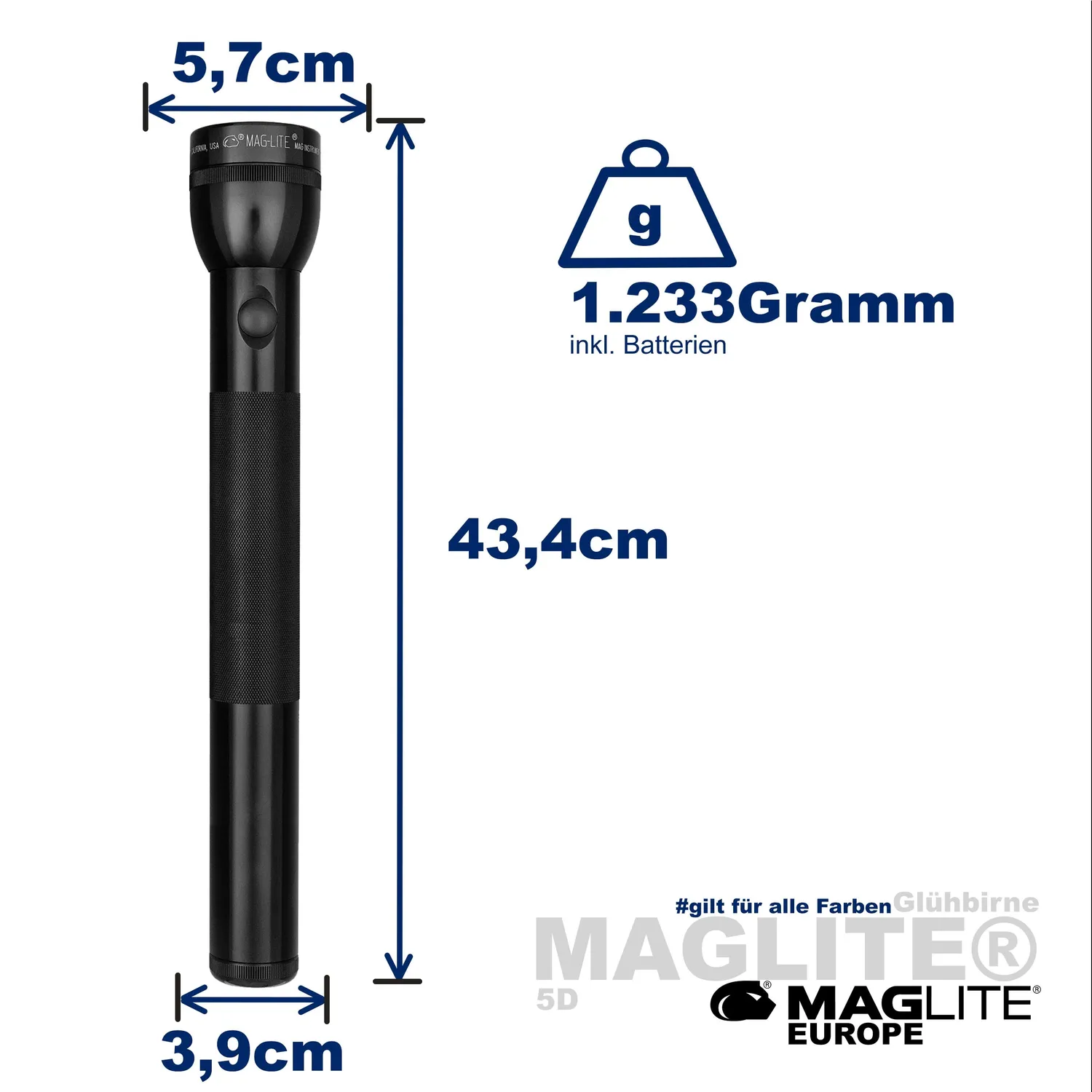 Mag-Lite Classic 5D gloeilamp zaklamp 151 lumen zwart
