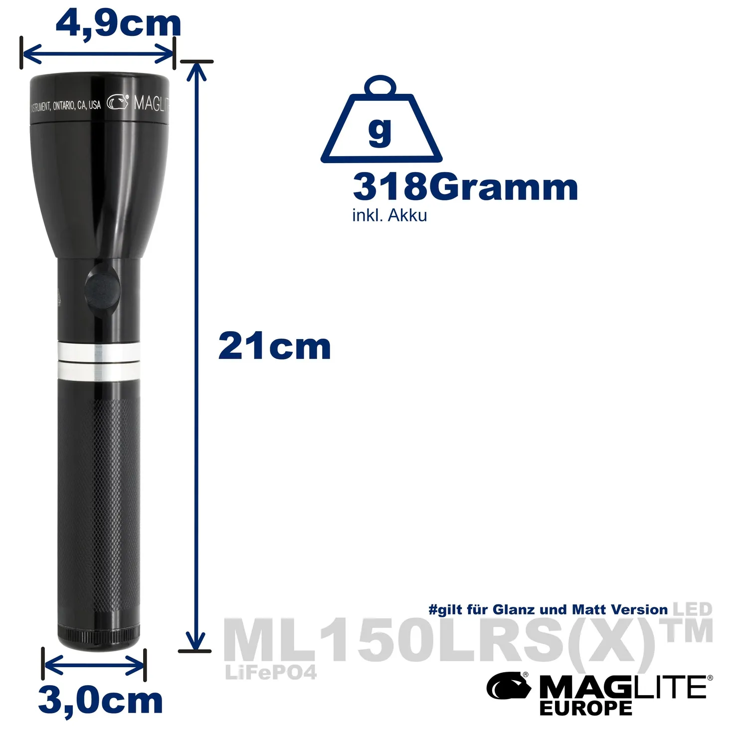 Mag-Lite ML150LRS oplaadbare zaklamp zwart glans 819 lumen