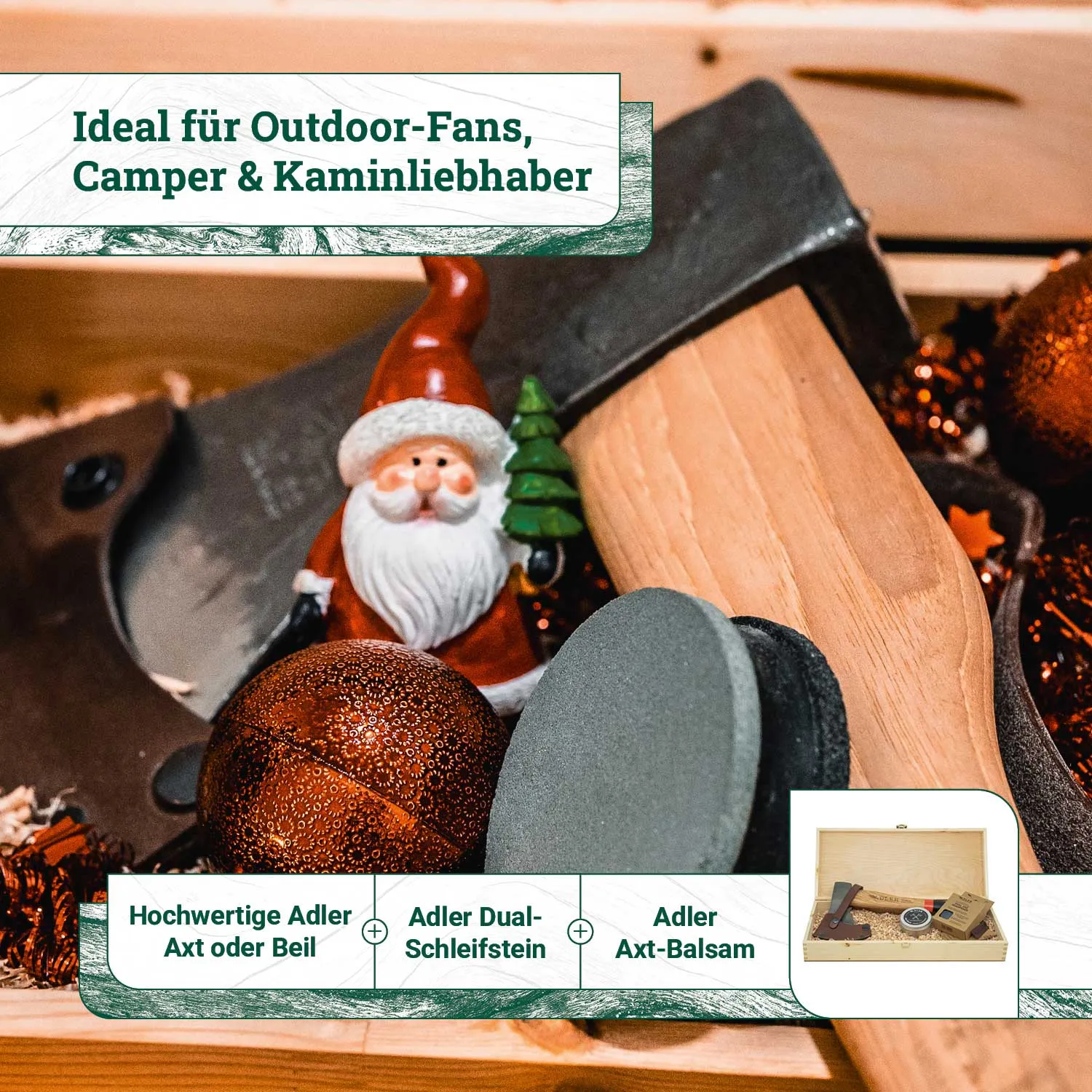 ADLER Hatchet Gift Set bijlset houten kist 3-delig