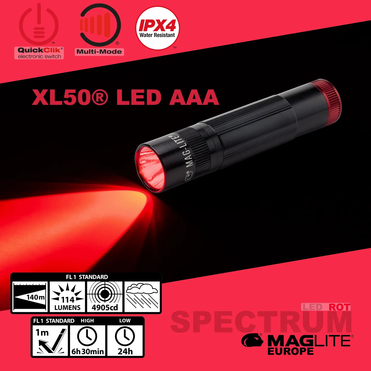 Mag-Lite Spectrum Solitaire zaklamp rood 1x AAA 33 lumen