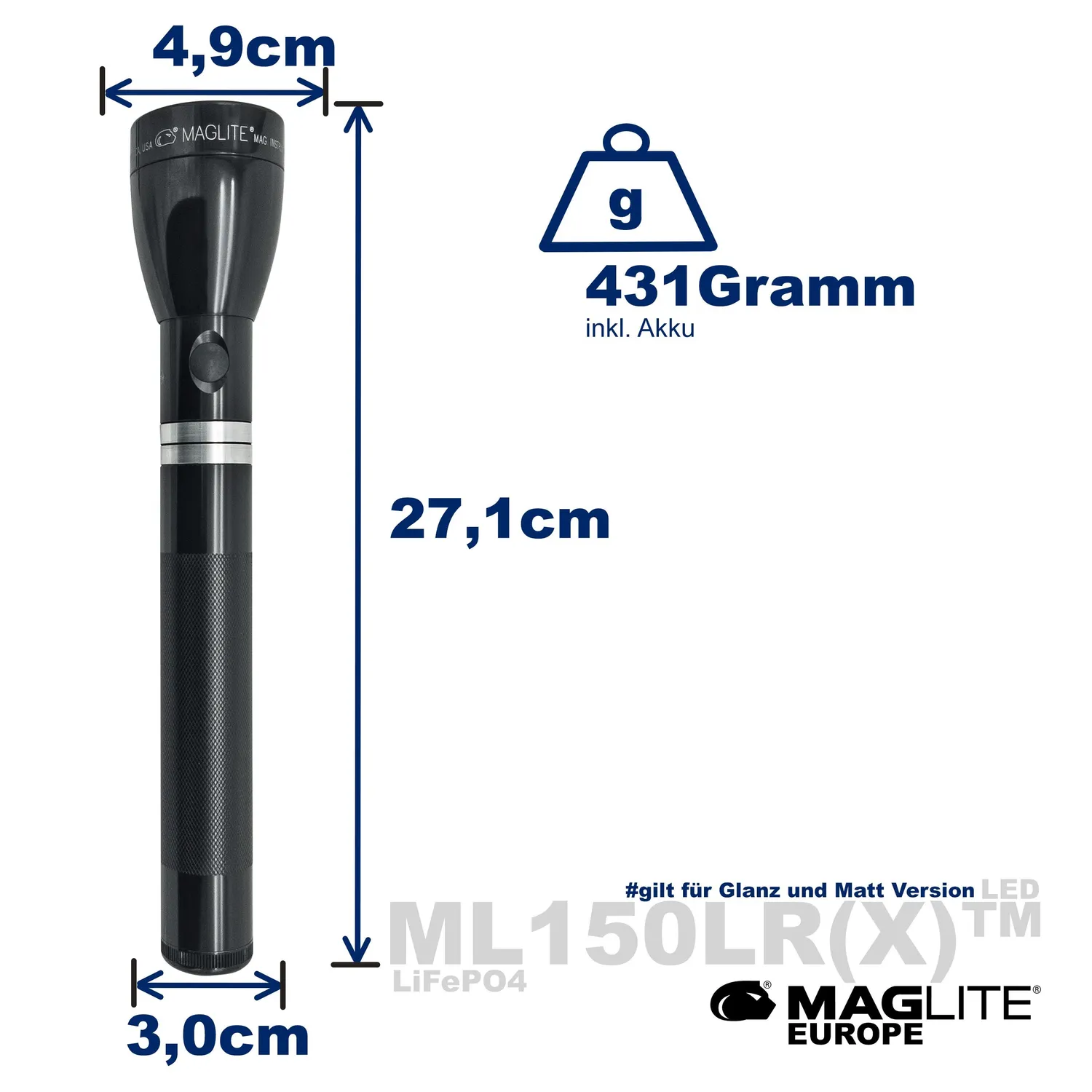 Mag-Lite ML150LR oplaadbare LED zaklamp 1082 lumen