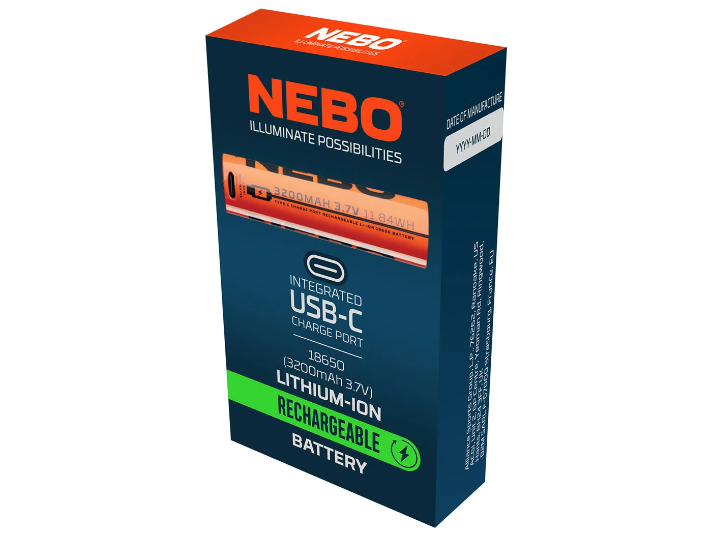 Nebo 18650 accu 3200 mAh 3,7V USB-C