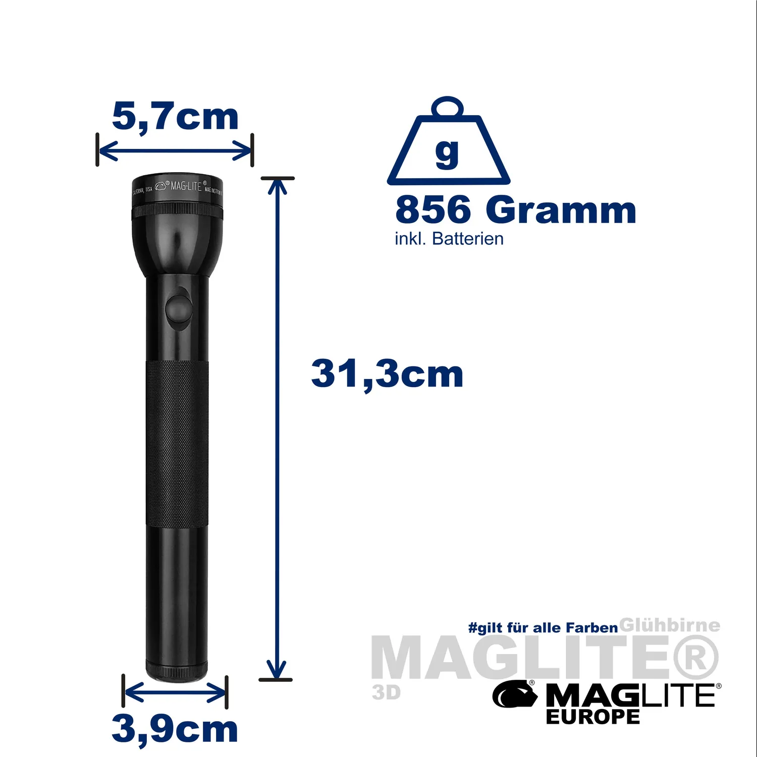 Mag-Lite Classic 3-Cell D zaklamp zwart gloeilamp