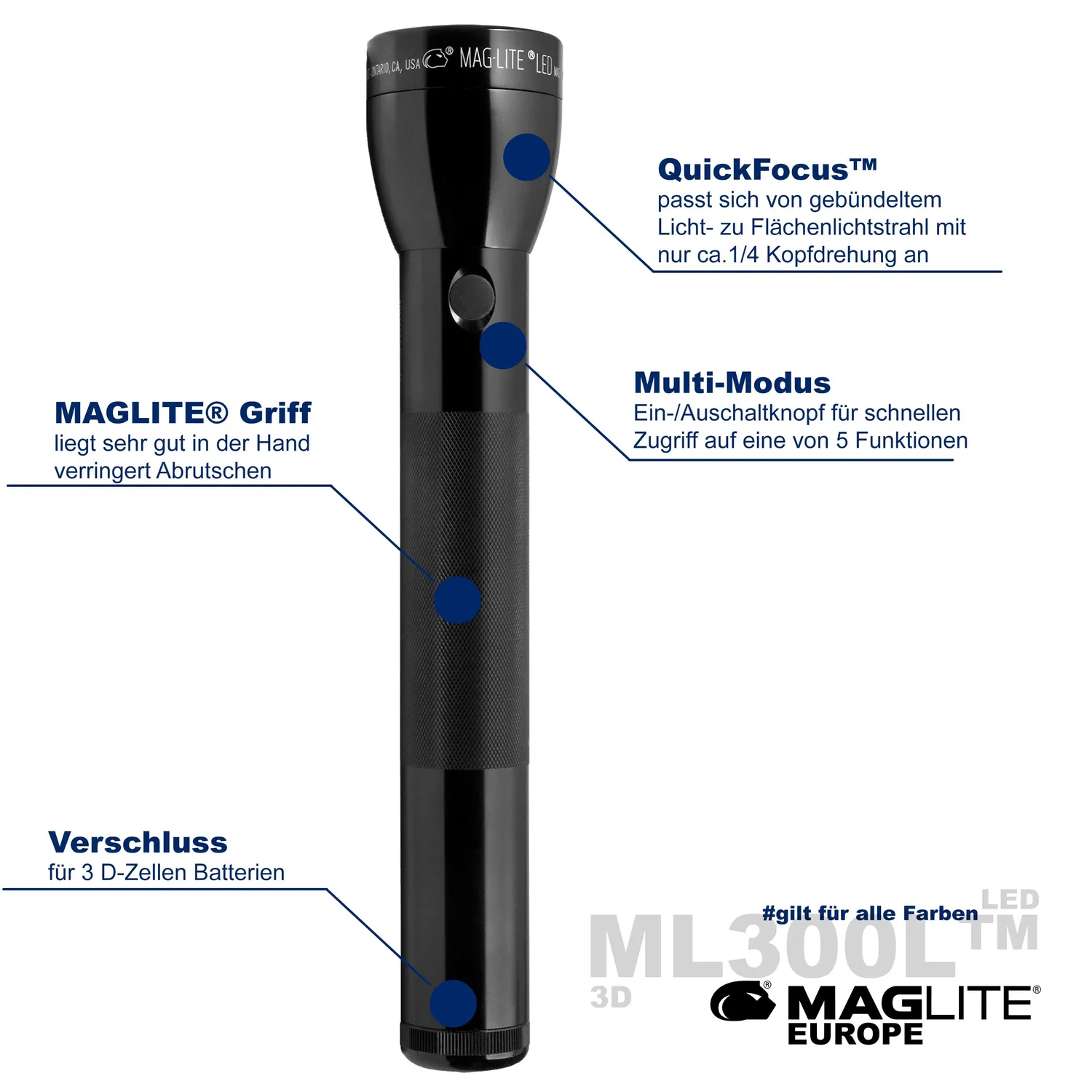 Maglite ML300L 3-Cell D LED zaklamp zwart 746 lumen