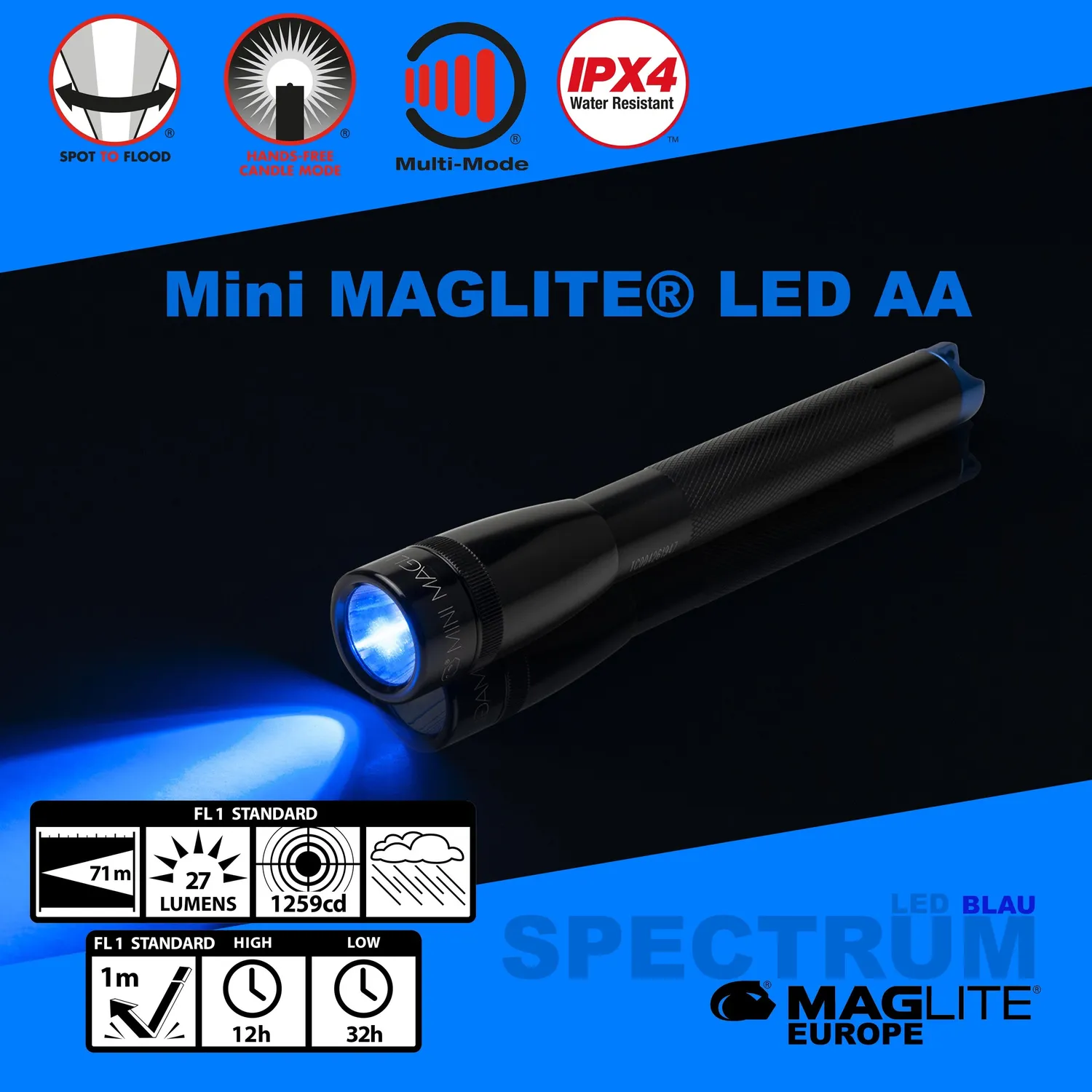Maglite Spectrum Solitaire LED zaklamp blauw 14 lumen