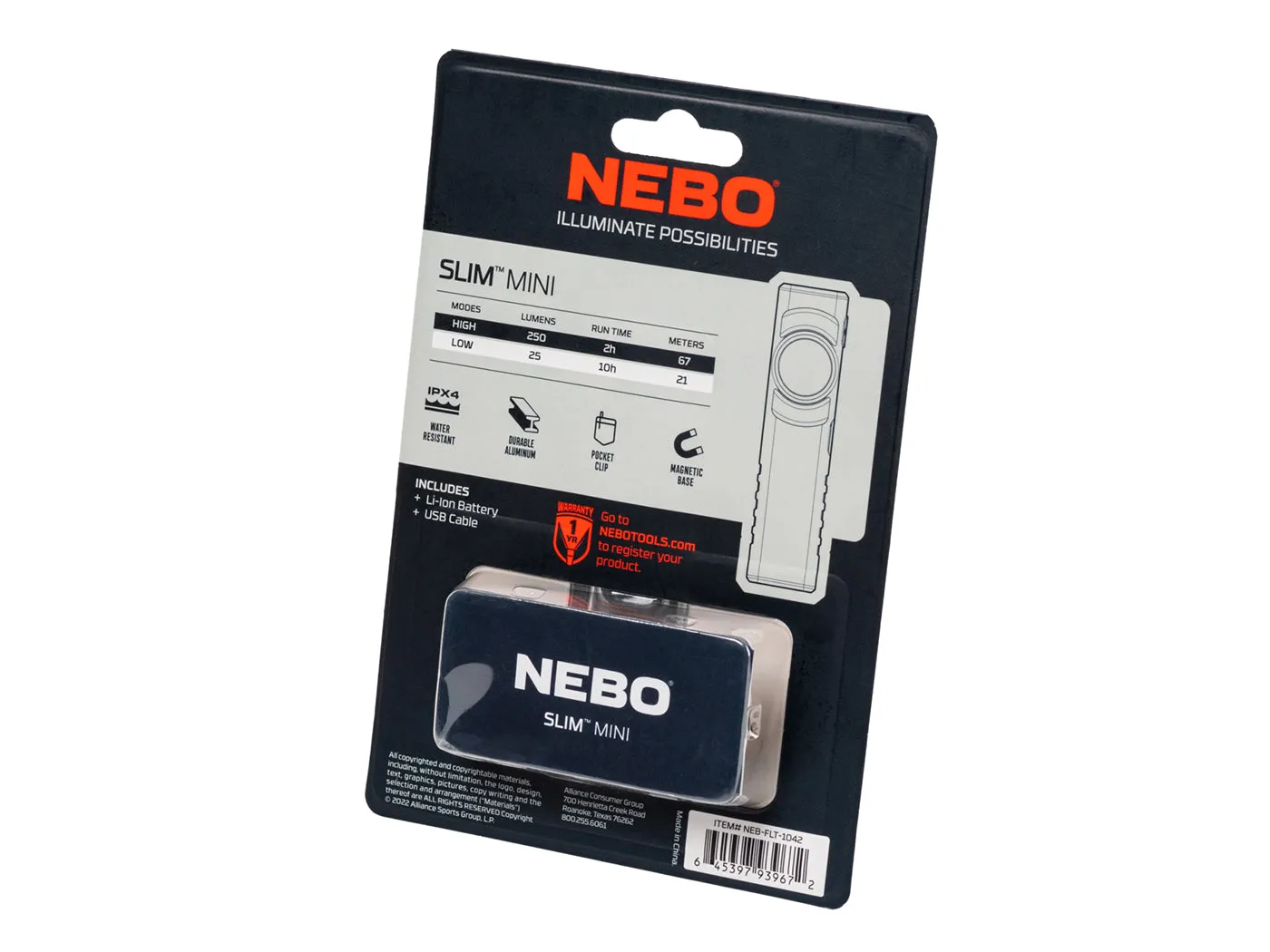 Nebo Slim Mini werklamp 250 lumen oplaadbaar USB-C