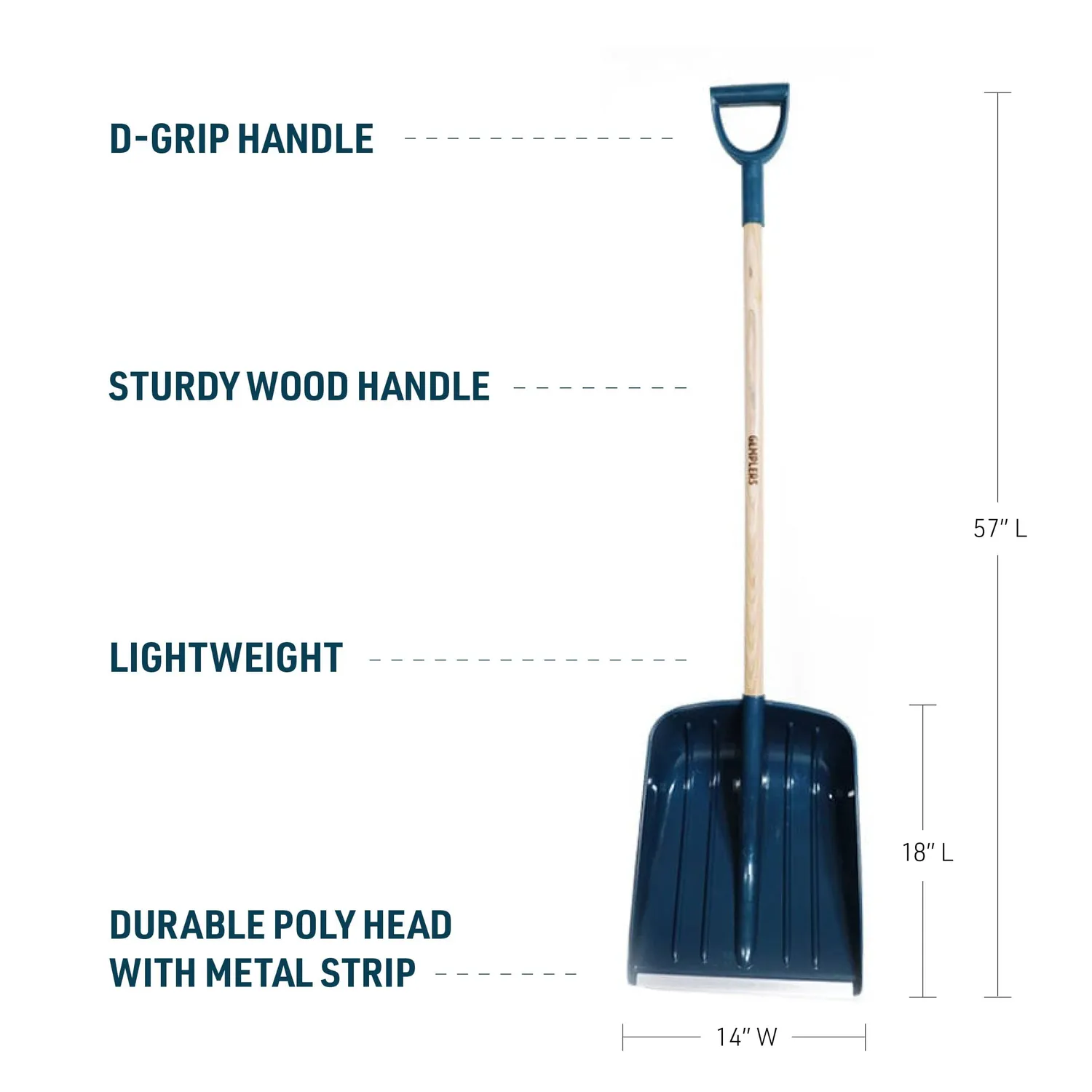 Gemplers Poly Scoop sneeuwschep houten steel 14 inch lichtgewicht