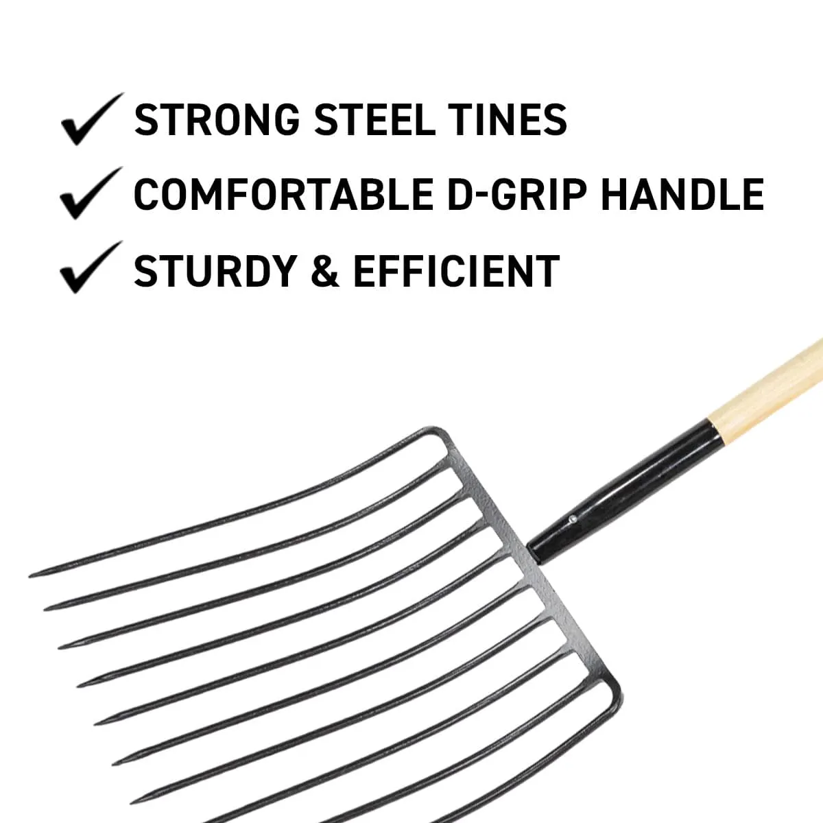 Gemplers Mulch mestvork 10-tands houten steel 33 inch D-greep